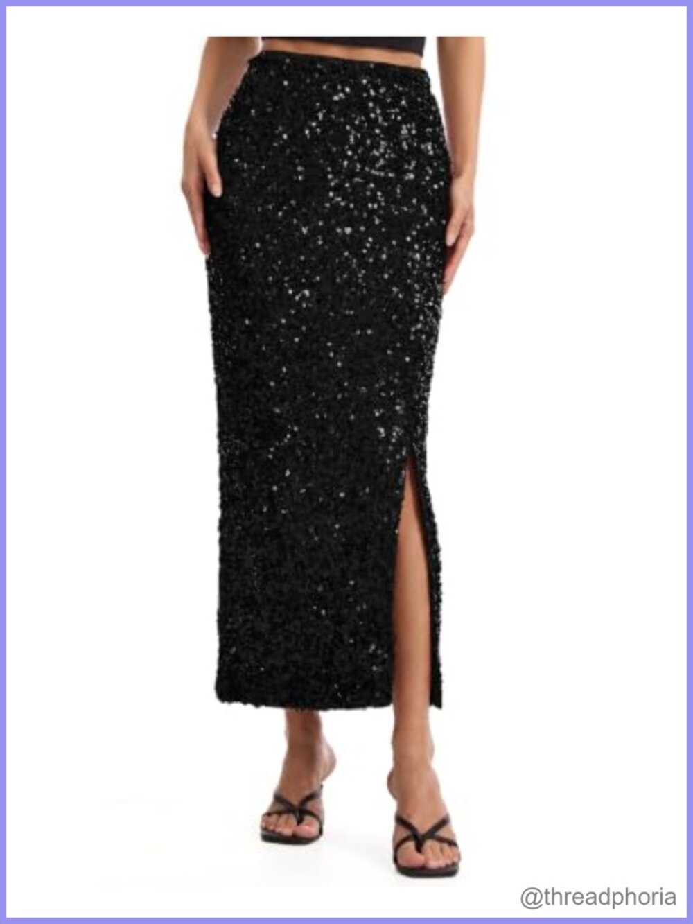 Sequin Midi Pencil Skirt Stretchy Glitter Long Slimming Side Slit Party